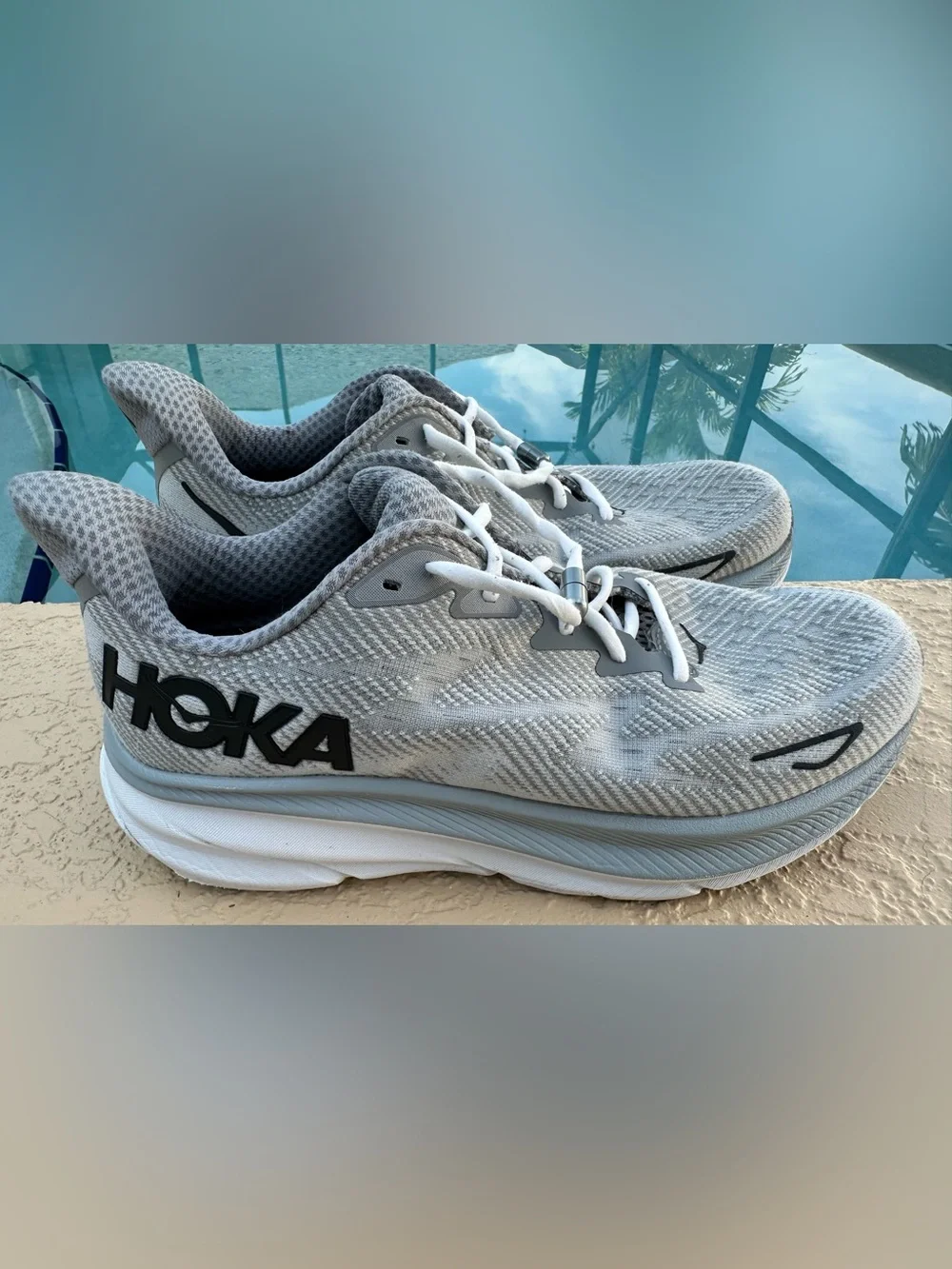 Hoka Clifton 9 Harbor Mist/Black/Gray Running Shoe Men’s Size 9D in VGC Clean
